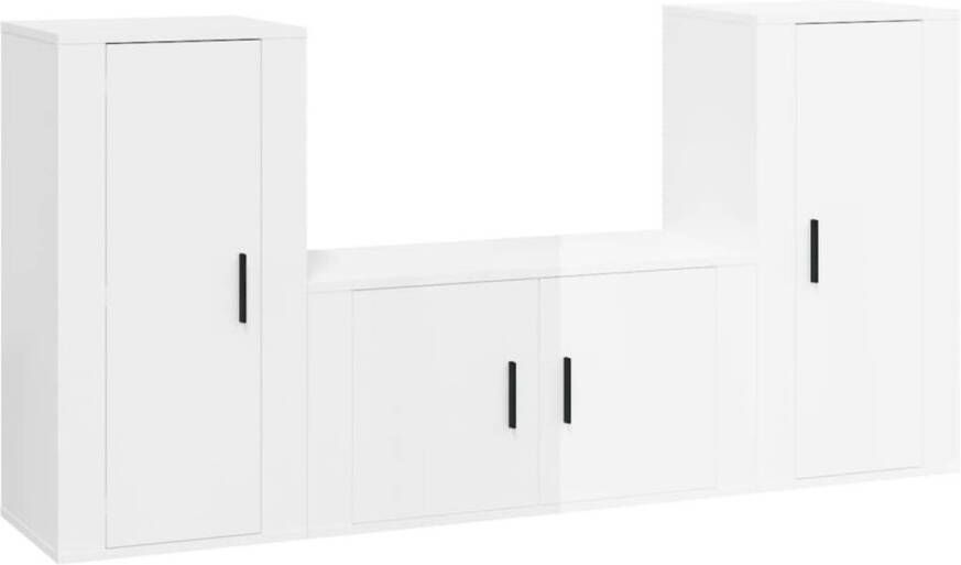 The Living Store Klassieke TV-meubelset Hoogglans wit Gemaakt van bewerkt hout Voldoende opbergruimte - Foto 1