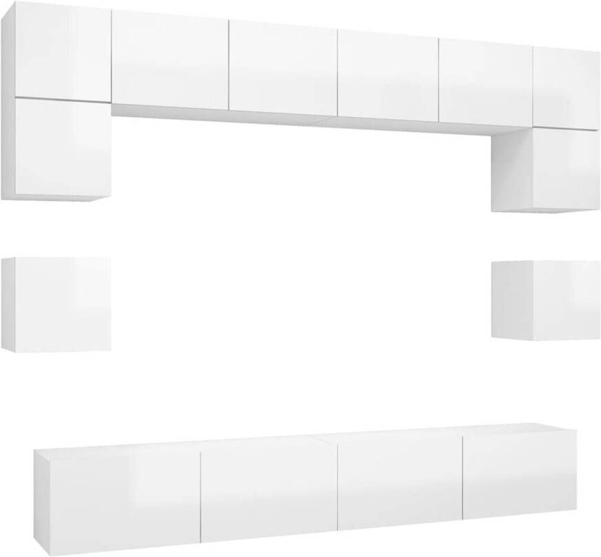 The Living Store TV-meubelset hoogglans wit spaanplaat 100x30x30 80x30x30 60x30x30 30.5x30x30 cm