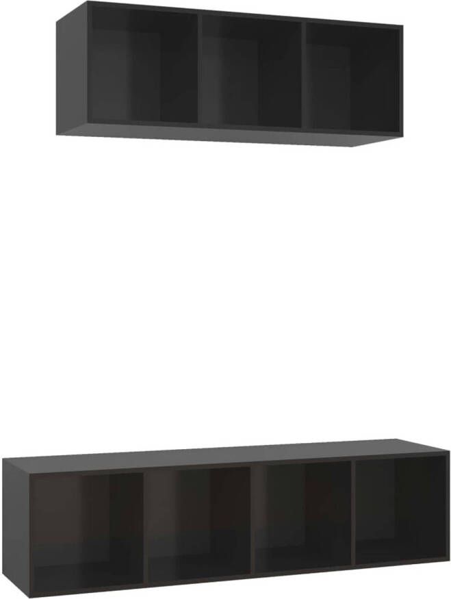 The Living Store tv-meubelset hoogglans zwart spaanplaat 37 x 37 x 107 cm en 37 x 37 x 142.5 cm - Foto 1