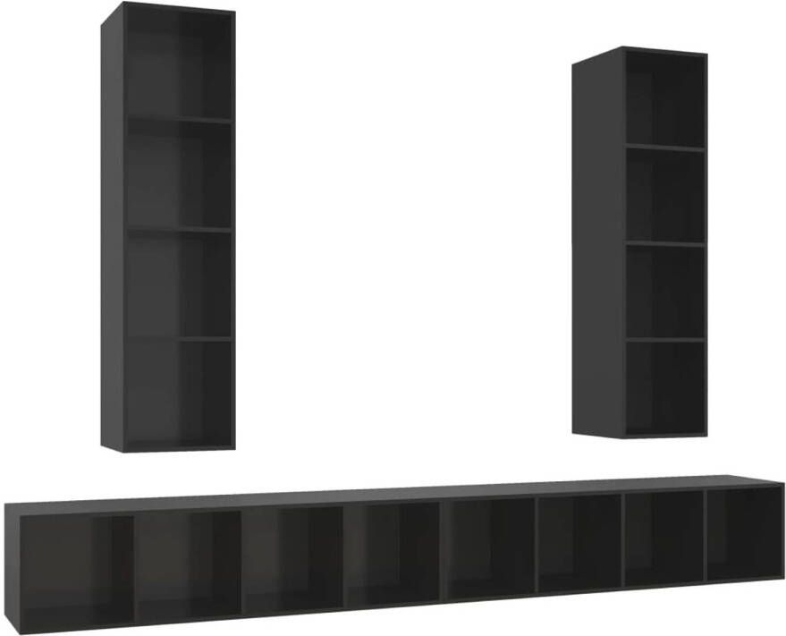 The Living Store TV-meubelset hoogglans zwart spaanplaat 37 x 37 x 142.5 cm 4x tv-meubel