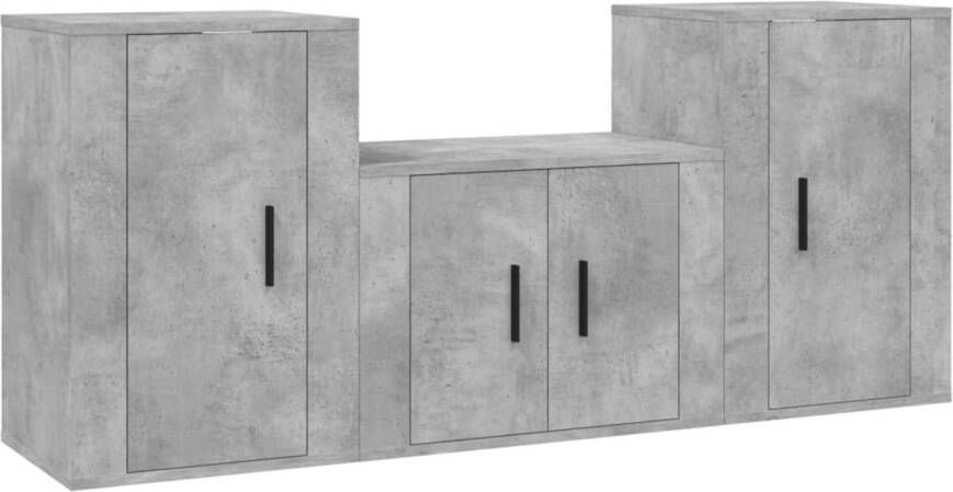 The Living Store TV-meubelset Klassiek betongrijs Bewerkt hout Wandgemonteerd Voldoende opbergruimte