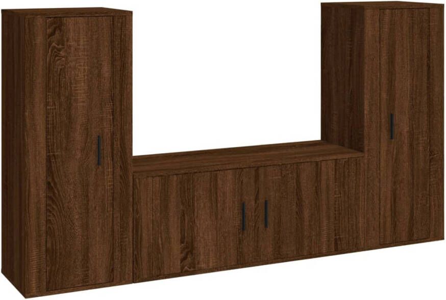 The Living Store Tv-meubelset Klassiek Bewerkt hout 2x 40x34.5x100cm 1x 100x34.5x40cm Bruineiken
