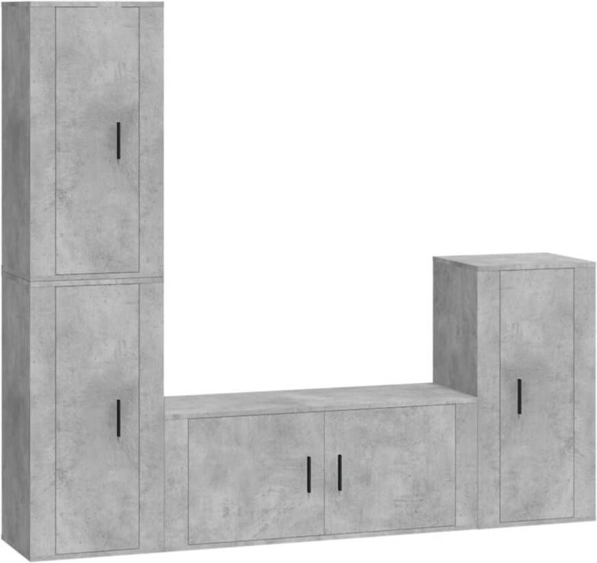 The Living Store TV-meubelset Klassiek design Betongrijs 1x 100x34.5x40cm 3x 40x34.5x80cm Hoge kwaliteit hout Wandgemonteerd Handleiding meegeleverd