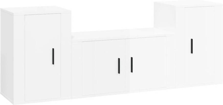 The Living Store TV-meubelset klassiek design hoogglans wit 1x 80x34.5x40 cm + 2x 40x34.5x60 cm bewerkt hout Voldoende opbergruimte