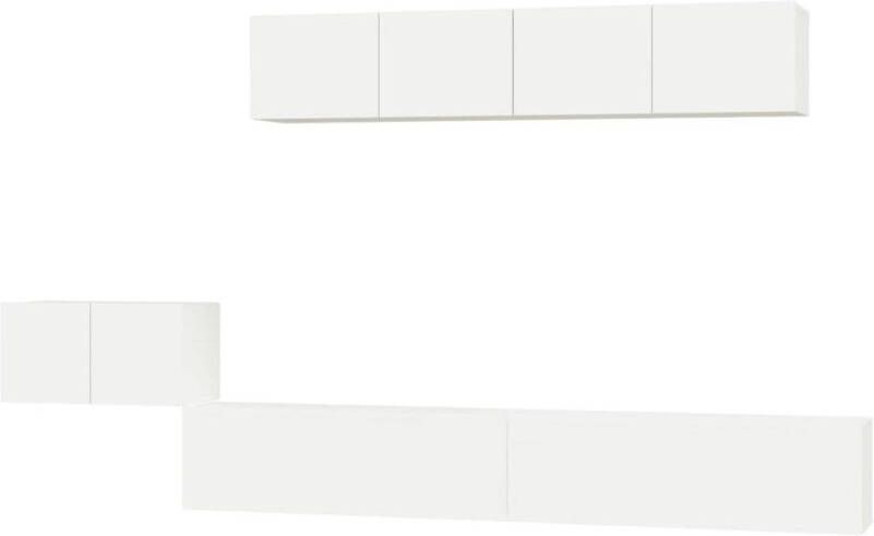The Living Store TV-meubelset klassiek design voldoende opbergruimte wandgemonteerd praktische deuren wit bewerkt hout 1x 60x30x30 cm 2x 100x30x30 cm 2x 80x30x30 cm