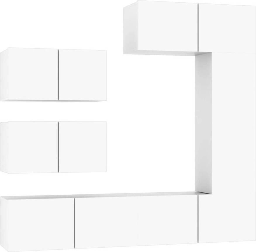 The Living Store TV-meubelset klassiek design voldoende opbergruimte wandgemonteerd wit bewerkt hout 3x 80x30x30cm + 1x 30.5x30x90cm + 2x 60x30x30cm - Foto 1
