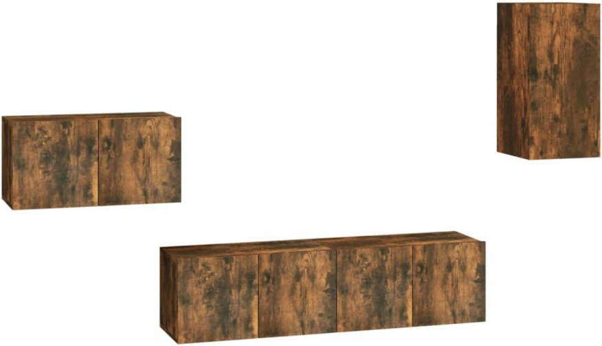 The Living Store 4-delige Tv-meubelset bewerkt hout gerookt eikenkleurig Kast