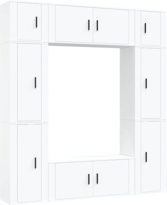 The Living Store TV-meubelset Klassiek design Voldoende opbergruimte Wandgemonteerd Kleur- wit Materiaal- bewerkt hout - Foto 1