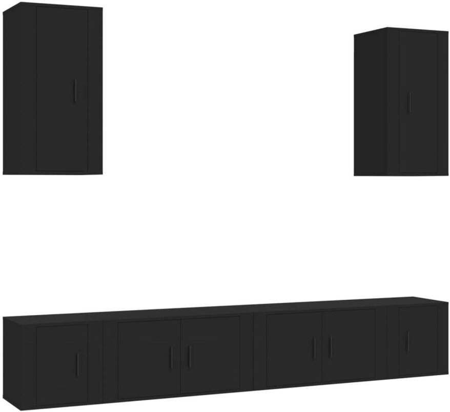 The Living Store Tv-meubelset klassiek hout zwart 80x34.5x40 cm en 40x34.5x40 cm en 40x34.5x80 cm wandgemonteerd - Foto 1