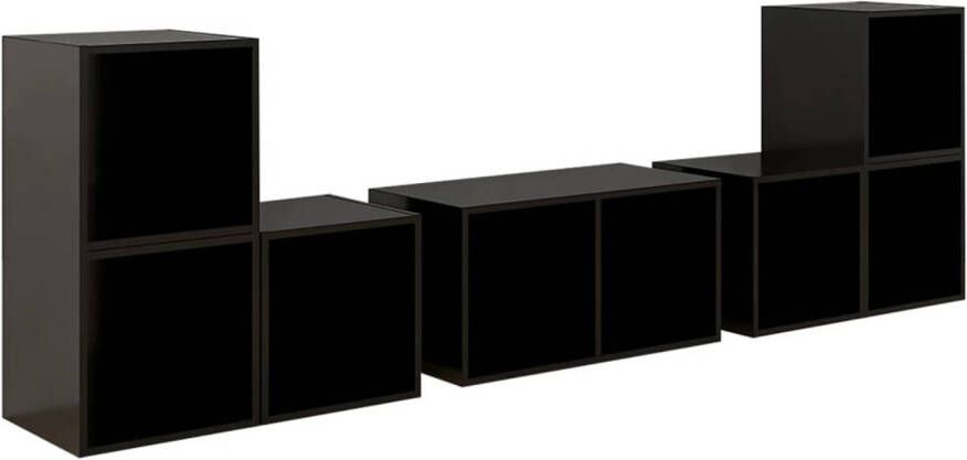 The Living Store TV-meubelset Klassiek Ontwerp Hoogglans Zwart Spaanplaat 6-delige set 37 x 35 x 37 cm 72 x 35 x 36.5 cm Montage vereist