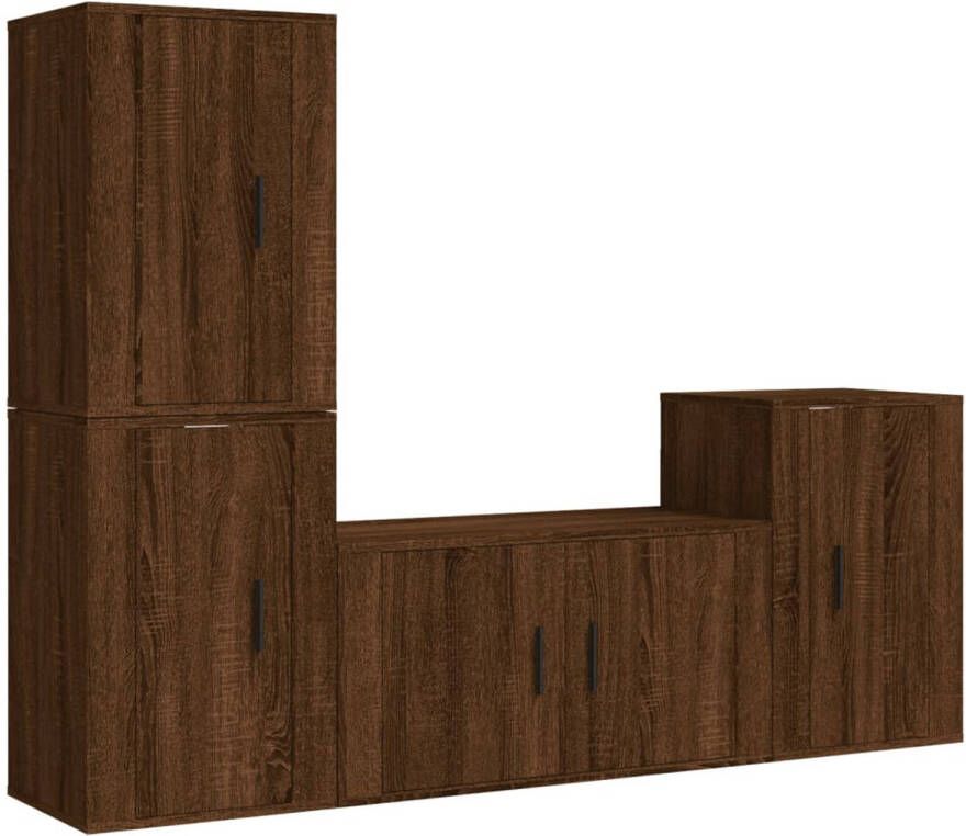 The Living Store TV-meubelset klassiek televisiekastenset 80 x 34.5 x 40 cm Ken- bruineiken Materiaal- bewerkt hout - Foto 1