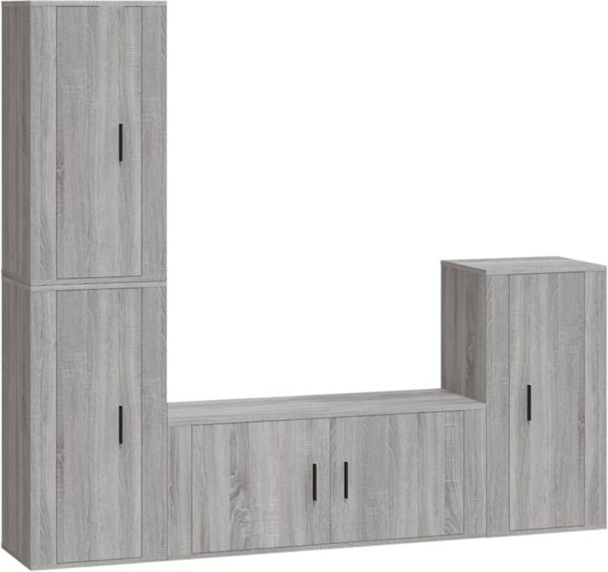 The Living Store TV-meubelset Klassiek Wandgemonteerd Grijs Bewerkt hout 1x 100x34.5x40cm 3x 40x34.5x80cm
