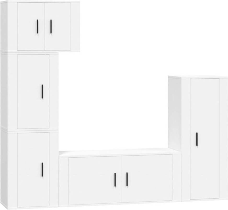 The Living Store TV-meubelset Klassiek Wandgemonteerd Voldoende opbergruimte Wit Hoge kwaliteit 5-delig