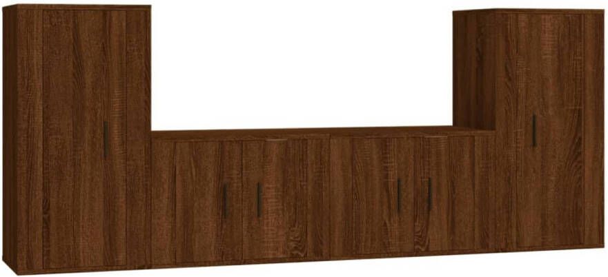 The Living Store vidaXL Tv Meubel Tv Kast 4-delige Tv-meubelset bewerkt hout bruin eikenkleur Houten Tv Kast Retro Tv Kast Salontafel