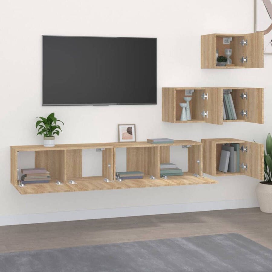 The Living Store TV-meubelset Sonoma eiken 30.5 x 30 x 30 cm (S) 80 x 30 x 30 cm (L) Duurzaam bewerkt hout - Foto 1