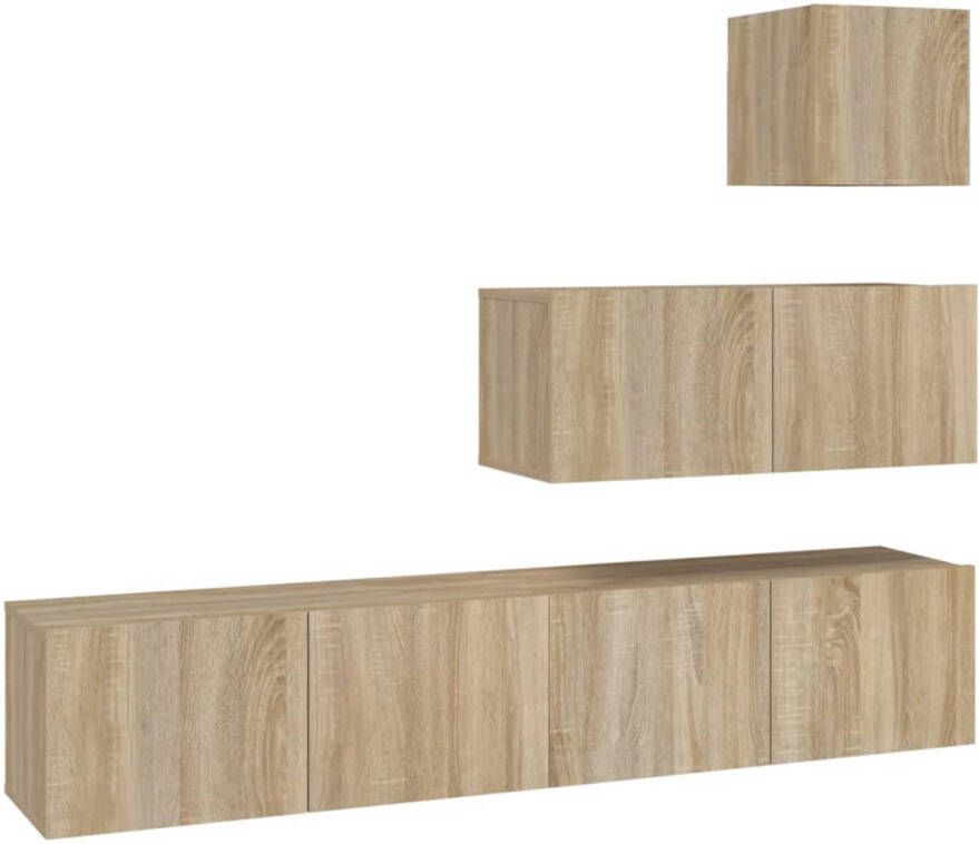 The Living Store TV-meubelset Sonoma Eiken 30.5x30x30 80x30x30cm Duurzaam hout Praktische opbergruimte Wandmontage TV Meubel Salontafel Houten Kast Wandmontage Opbergruimte