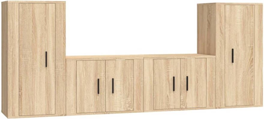 The Living Store 4-delige Tv-meubelset bewerkt hout sonoma eikenkleurig Kast