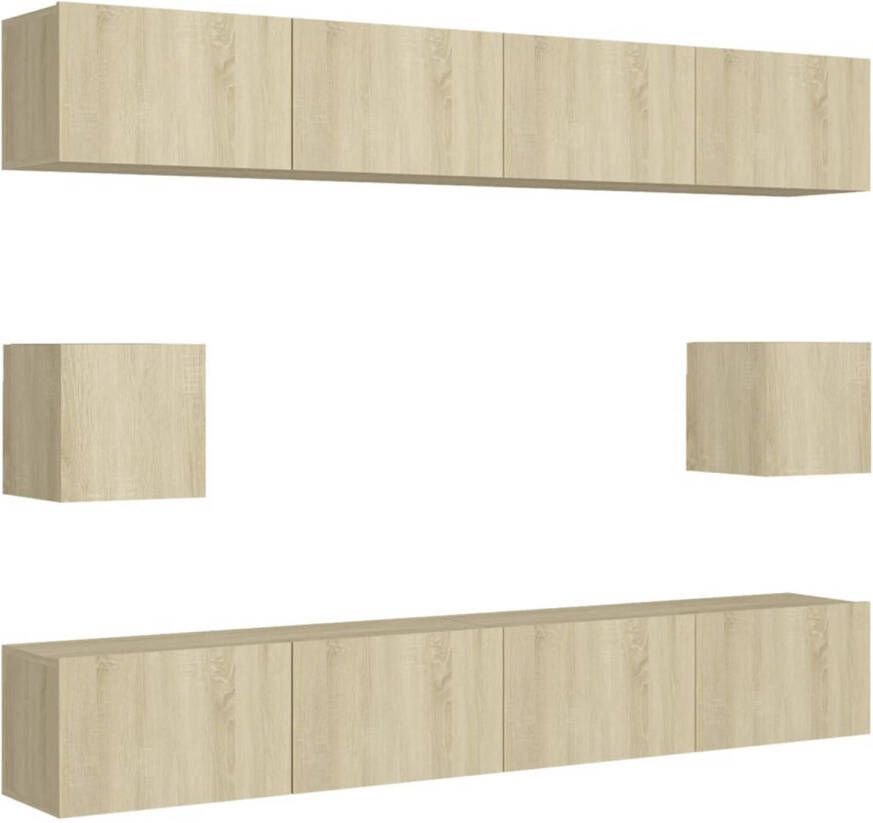 The Living Store TV-meubelset Sonoma Eiken 4x 100x30x30 cm + 2x 30.5x30x30 cm Bevestiging aan muur Stereokasten Spaanplaat Montage vereist