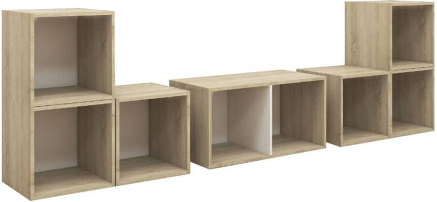 The Living Store TV-meubelset Sonoma Eiken 4x 37x35x37cm 2x 72x35x36.5cm wit hifi-kastenset