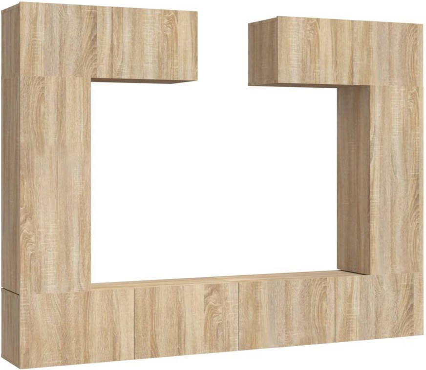 The Living Store Tv-meubelset Sonoma eiken 80x30x30 cm 30.5x30x90 cm 100x30x30 cm Tv-meubel Salontafel Houten Tv-stand Wandmontage Bruine Tv-kast