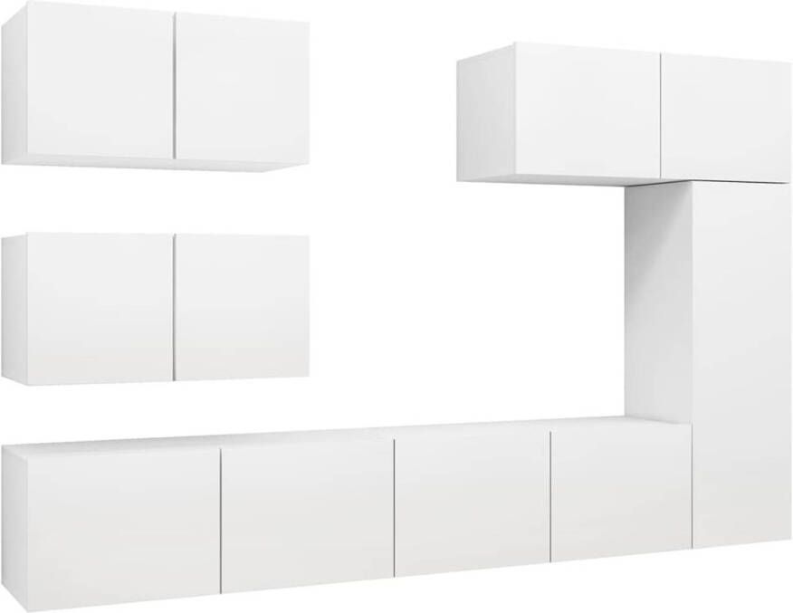 The Living Store vidaXL Tv Kasten Tv Meubels 6-delige Tv-meubelset bewerkt hout wit Wandmontage Tv Witte Tv Kast Houten Tv Kast
