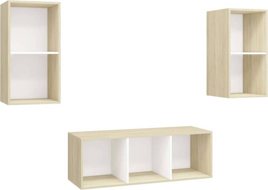 The Living Store TV-meubelset Stereo 37 x 37 x 72 cm 37 x 37 x 107 cm Wit en sonoma eiken Spaanplaat