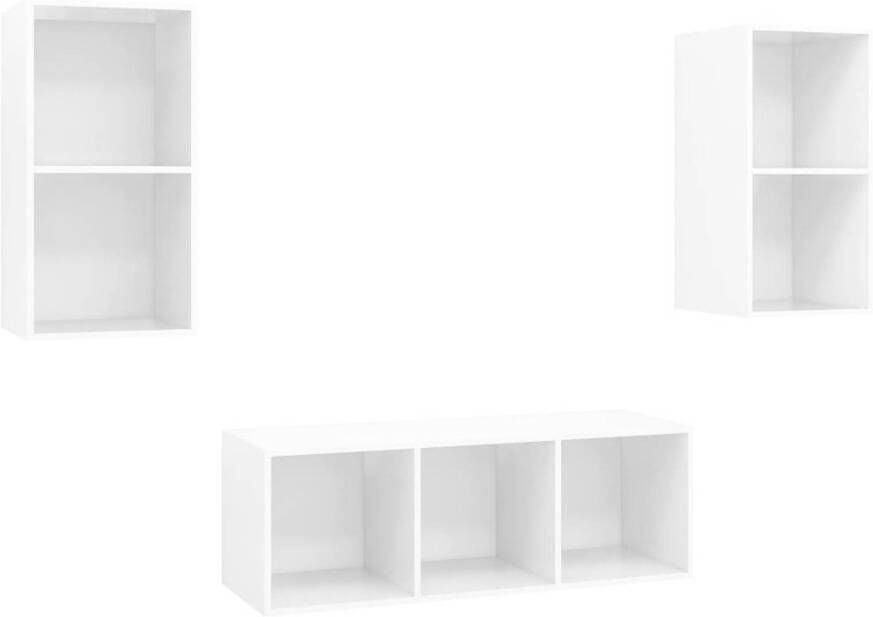 The Living Store TV-meubelset Stereokasten Hoogglans wit 2x 37x37x72 cm 1x 37x37x107 cm - Foto 1