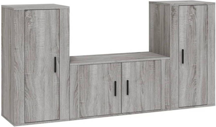 The Living Store TV-meubelset Trendy Grijs Sonoma Eiken 1x 80x34.5x40cm 2x 40x34.5x80cm TV-meubel Salon Meubilair Houten TV-stand Grijze TV-kast Landelijk TV-meubel
