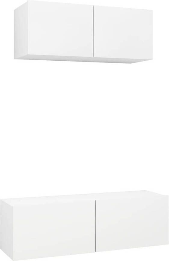 The Living Store vidaXL Houten Tv Kasten Tv Meubels Vintage 2-delige Tv-meubelset bewerkt hout wit Wandmontage Tv Kast Tv Salontafel Living Room Furniture