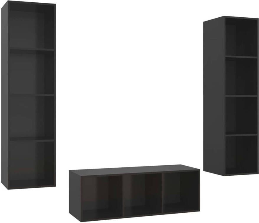 The Living Store TV-meubelset Wandmontage 37 x 37 x 107 cm 142.5 cm Hoogglans zwart Spaanplaat - Foto 1