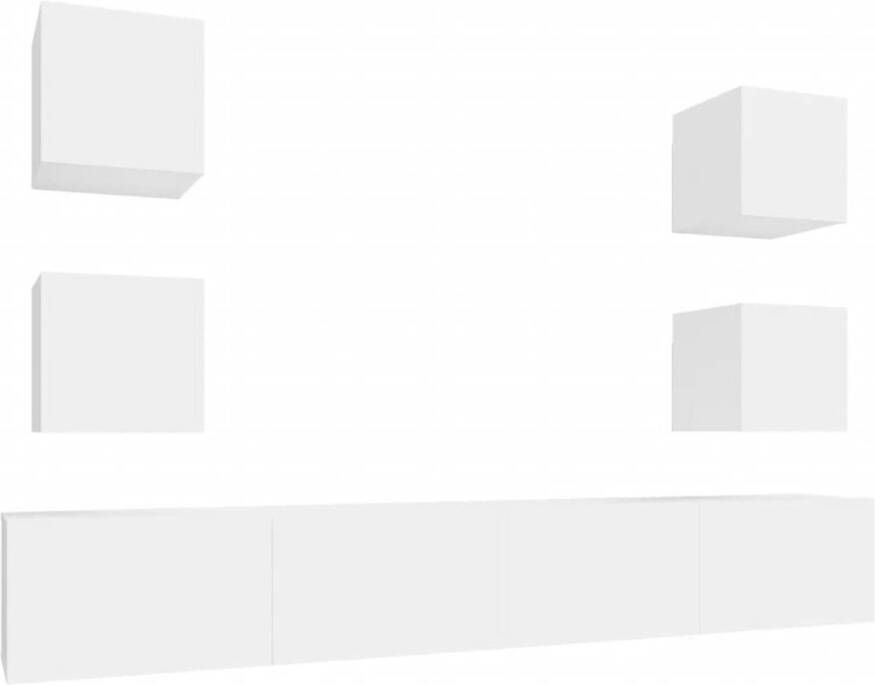 The Living Store vidaXL Houten Tv Kast Tv Kast 6-delige Tv-meubelset bewerkt hout wit Wandmontage Tv Kast Tv Meubelset Salon Meubilair