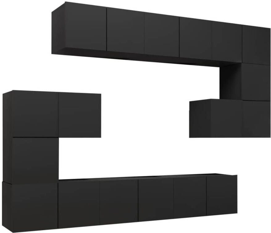 The Living Store Tv-meubelset Zwart 8x 60x30x30 cm + 2x 30.5x30x30 cm Stevig spaanplaat