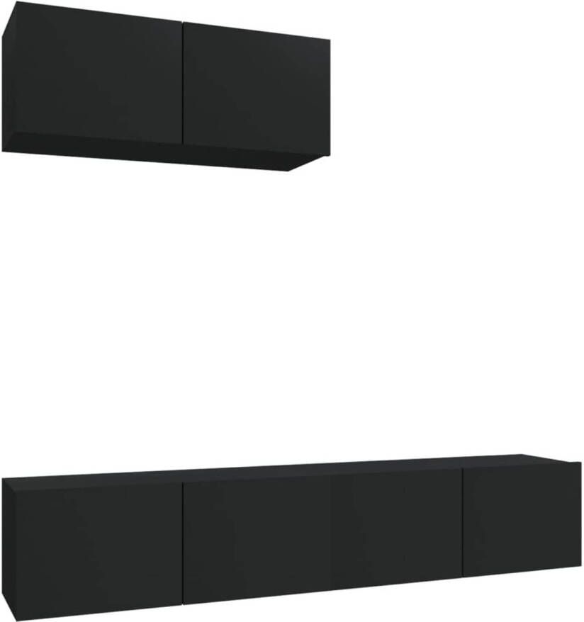 The Living Store TV-meubelset zwart bewerkt hout 80 x 30 x 30 cm (L x B x H) 3 stuks