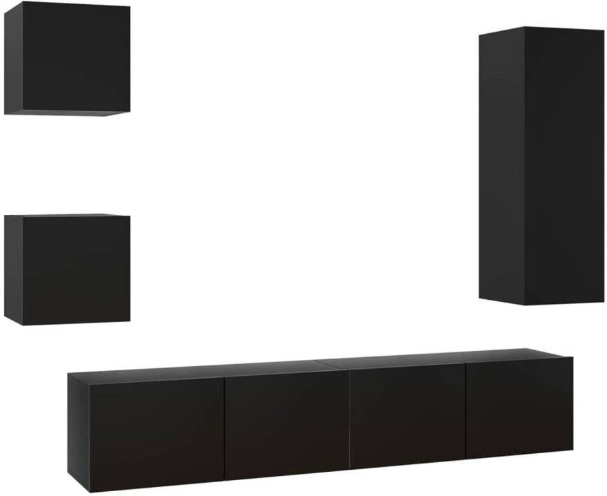 The Living Store TV-meubelset zwart spaanplaat 1x 30.5x30x90 cm 2x 80x30x30 cm 2x 30.5x30x30 cm