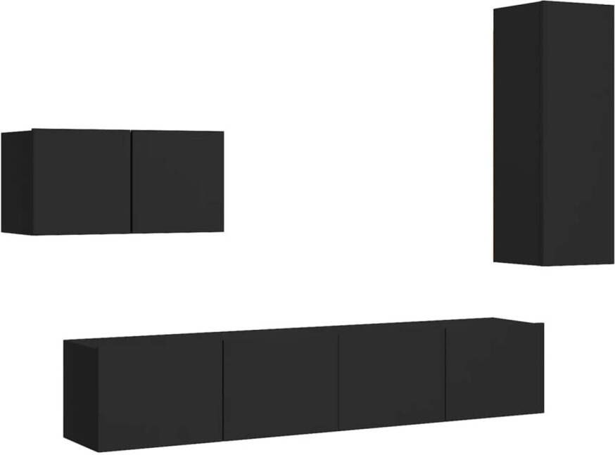 The Living Store TV-meubelset zwart spaanplaat 60 x 30 x 30 cm 30.5 x 30 x 90 cm 80 x 30 x 30 cm