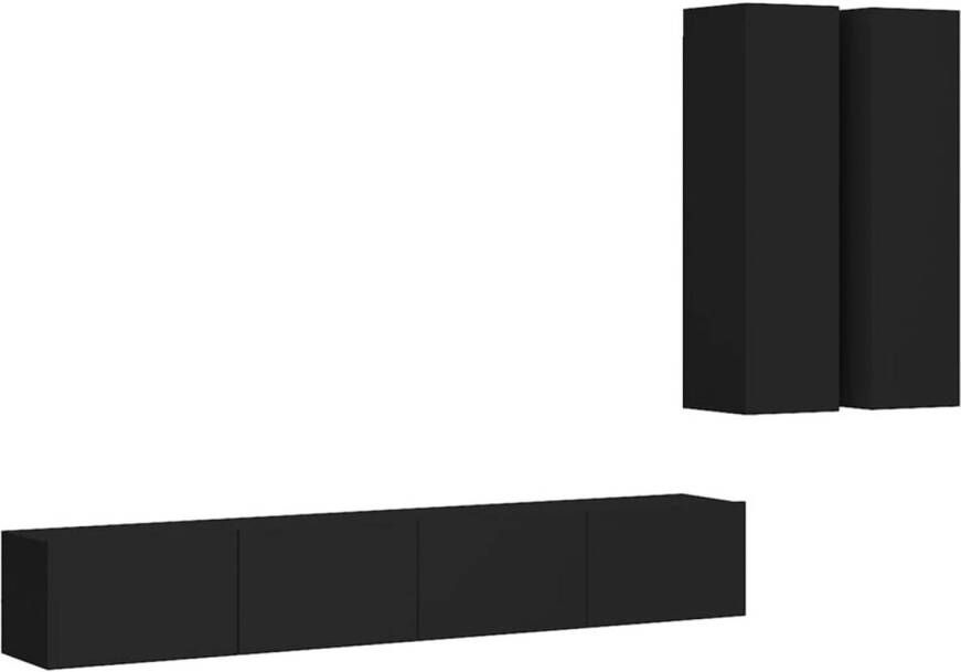 The Living Store tv-meubelset zwart spaanplaat wandbevestiging 2x 30.5x30x110cm 2x 100x30x30cm