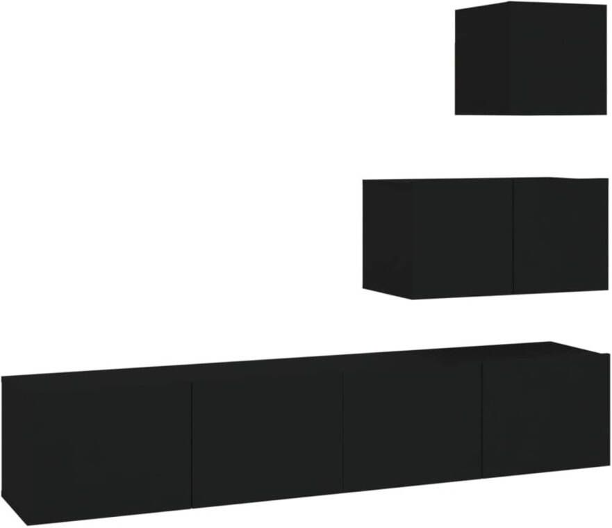 The Living Store TV-meubelset Zwarte bewerkt hout 30.5 x 30 x 30 cm 60 x 30 x 30 cm 80 x 30 x 30 cm (B x D x H) Wandmontage ontwerp TV Kast Tv Meubilair Salontafel Wandmontage Houten Tv Tafel