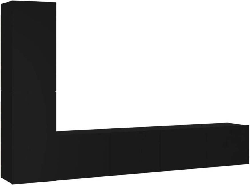 The Living Store TV-meubelset Zwarte bewerkte houten televisiemeubels 80 x 30 x 30 cm en 30.5 x 30 x 60 cm Opbergruimte