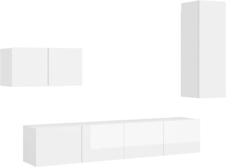 The Living Store TV-wandmeubelset hoogglans wit spaanplaat 60x30x30cm 30.5x30x90cm 80x30x30cm - Foto 1
