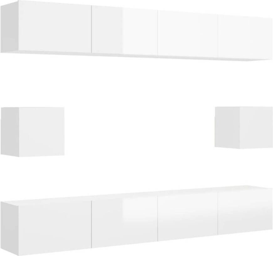 The Living Store Tv-wandmeubelset Hoogglans wit Spaanplaat Montage vereist 4x 100x30x30 cm 2x 30.5x30x30 cm