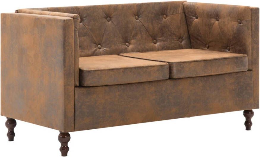 The Living Store Tweezitsbank Chesterfield-stijl suède-look stoffen bekleding bruin - Foto 1