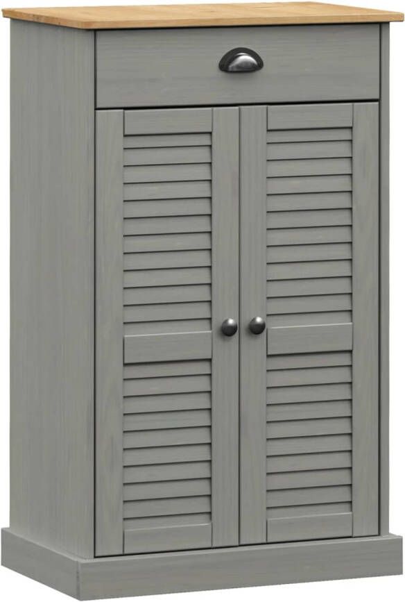 The Living Store Schoenenkast VIGO 60x35x96 cm massief grenenhout grijs Schoenenkast Kasten Opslagruimte Houten Kast Grenoblenhout