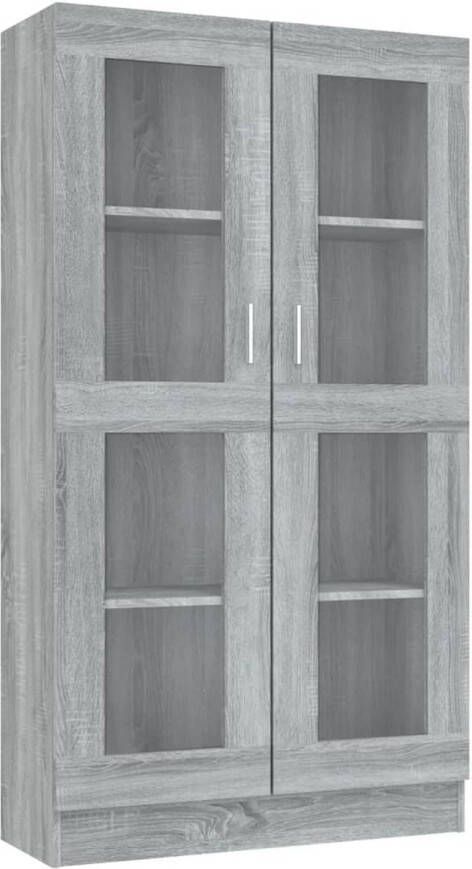 The Living Store Vitrinekast Grijs sonoma eiken 82.5 x 30.5 x 150 cm 4 vakken en 2 glazen deuren