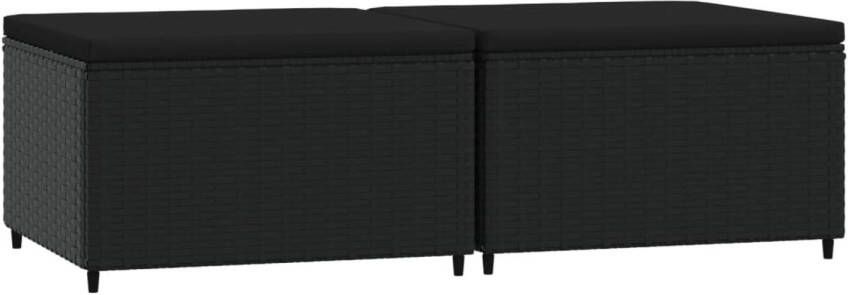 The Living Store voetensteunen zwart 55 x 55 x 31 cm weerbestendig PE-rattan stevig frame modulair ontwerp comfortabel zitkussen verstelbare poten Voetensteunen Tuinset Lounge Stoffen Outdoor Furniture Patio Furniture