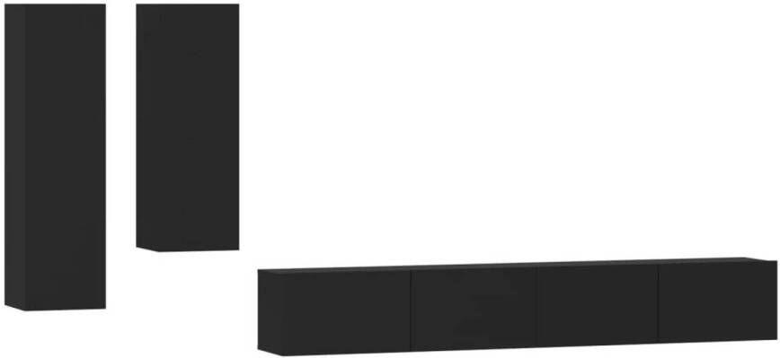 The Living Store Wandgemonteerde tv-meubelset Zwart 30.5 x 30 x 110 cm 30.5 x 30 x 90 cm 2x 100 x 30 x 30 (L x B x H) Tv-meubel Wandmontage Houten Tv-stand Zwarte Tv-kasten Opbergruimte