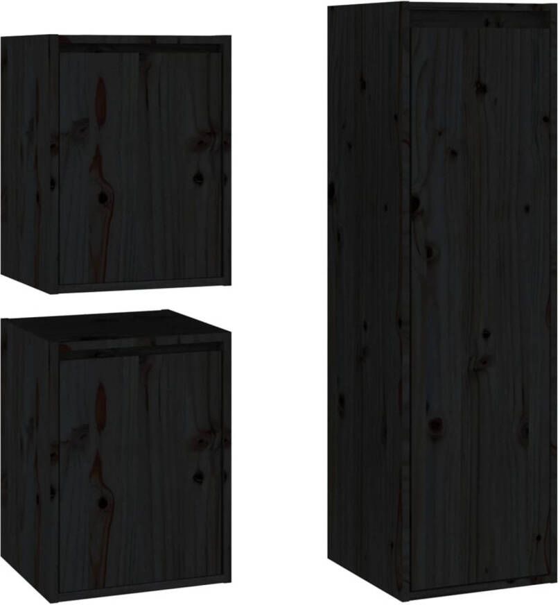 The Living Store Wandmeubelen Massief grenenhout Set van 2 Kleur- zwart Afmetingen- 30 x 30 x 40 cm 30 x 30 x 100 cm Montage vereist - Foto 1