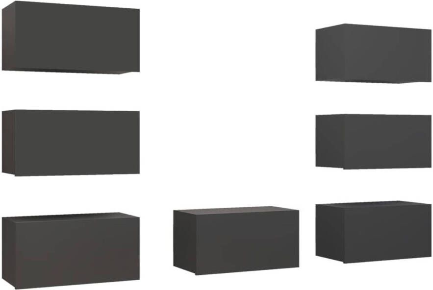 The Living Store vidaXL Tv Kasten Set Wandtv Meubilair Tv-meubelen 7 st 30 5x30x60 cm bewerkt hout grijs Houten Tv Stand Grijze Tv Kast Living Room Furniture