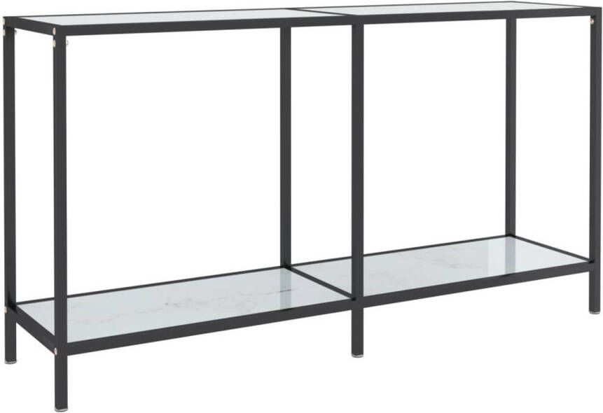 The Living Store Wandtafel Basic 140 x 35 x 75.5 cm Wit Gehard glas en gepoedercoat staal