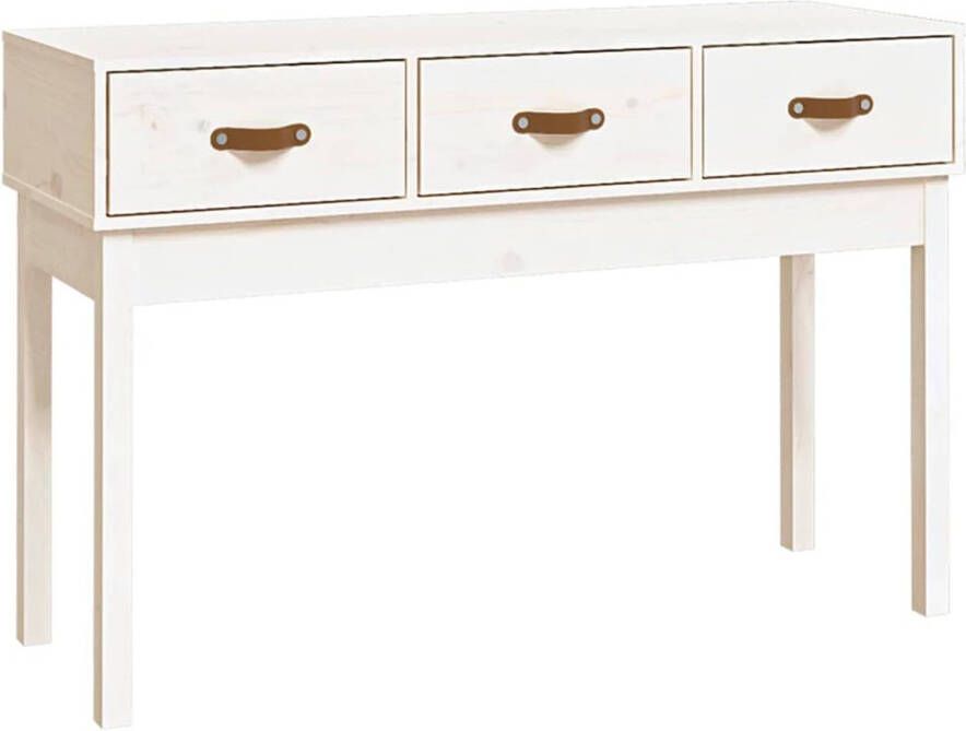 The Living Store Wandtafel Grenenhout 114 x 40 x 75 cm Wit 3 lades Wandtafel Grenoble Hout Wit Bijzettafel Salontafel