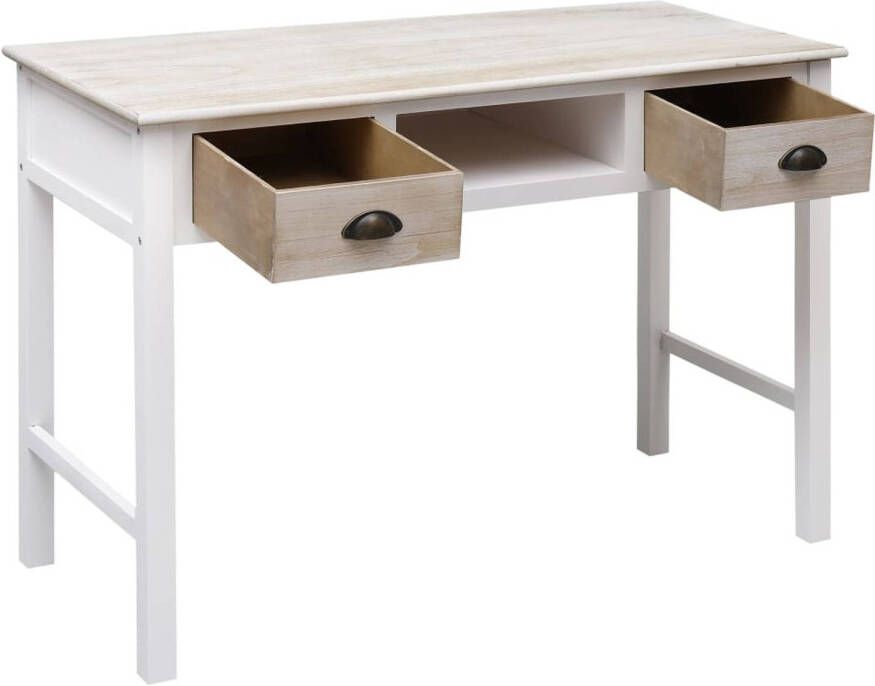 The Living Store Wandtafel Hout 110 x 45 x 76 cm Met lades Populierenhout en paulowniahout Wandtafel Salontafel Bijzetkast Hout Populierenhout